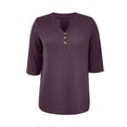 thumbnail image 6 of Fanxing Womens 3/4 Sleeve Pullover Sweaters Cozy V Neck Henley Button Tunic Tops Casual Dressy Soft Fall Knit Blouses Purple XL, 6 of 7