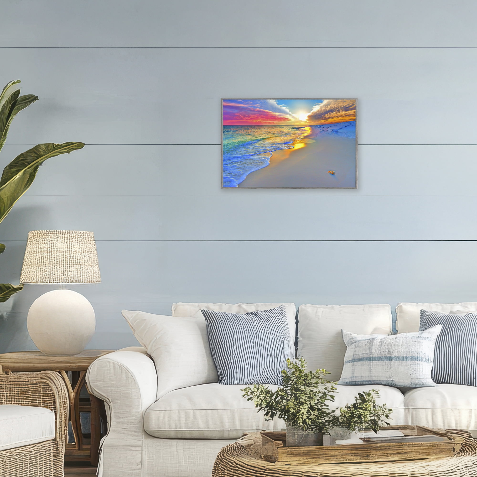 Stupell Industries Prismatic Rainbow Sunset Beach Gray Framed Giclee Art, design by Eszra Tanner