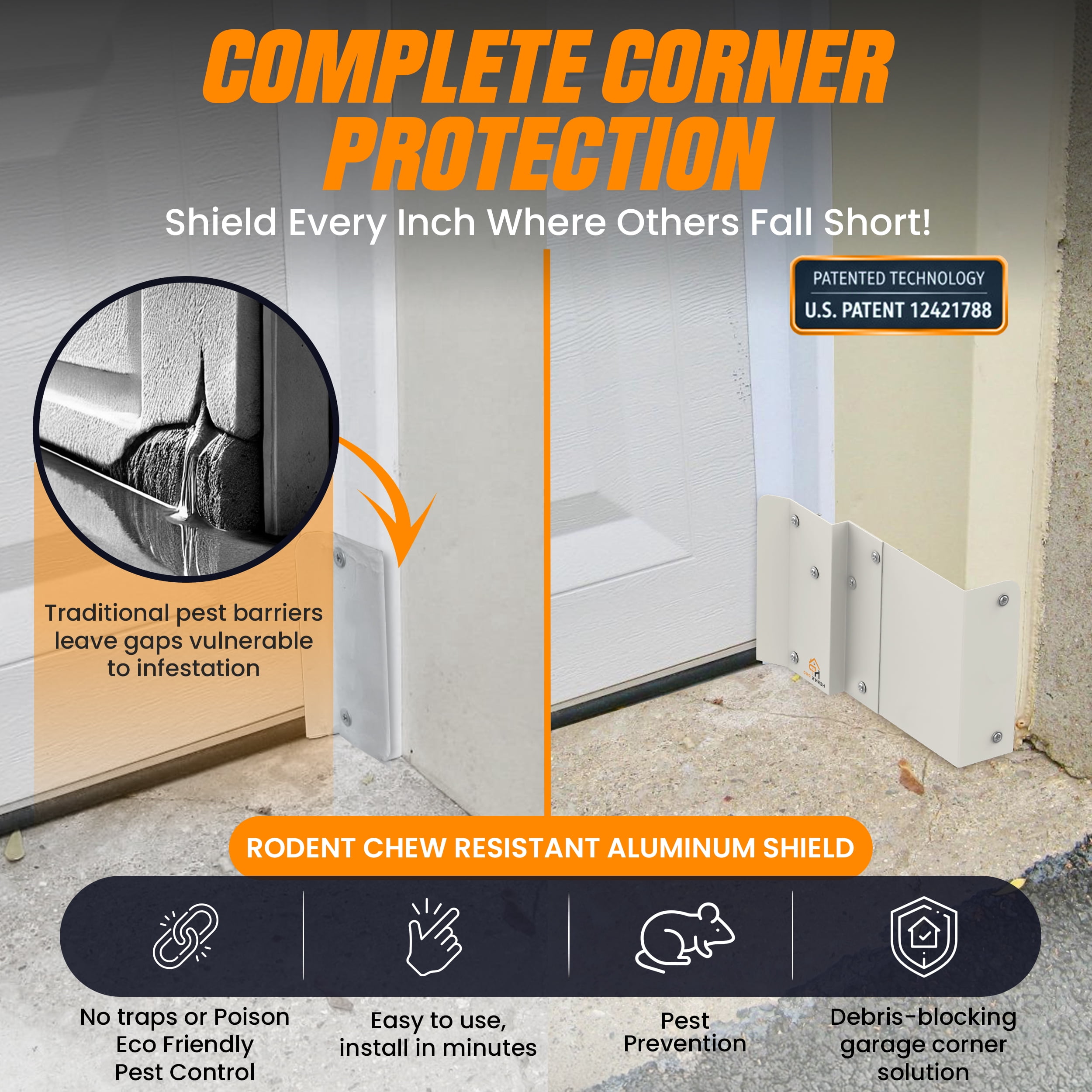 Hern's Pro Heavy-Duty Aluminum Garage Corner Pest Shield - Field-Tested Rodent Exclusion Armor (Matte White) Made In USA