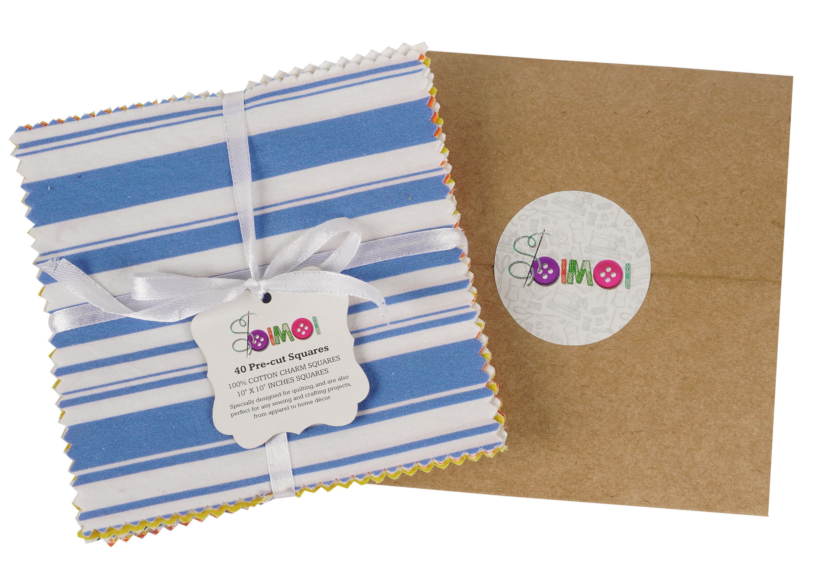 Soimoi Precut 10-inch Geometric Patterns Prints Cotton Fabric Bundle Quilting Squares Charm Pack DIY Patchwork Sewing Craft- Multicolor