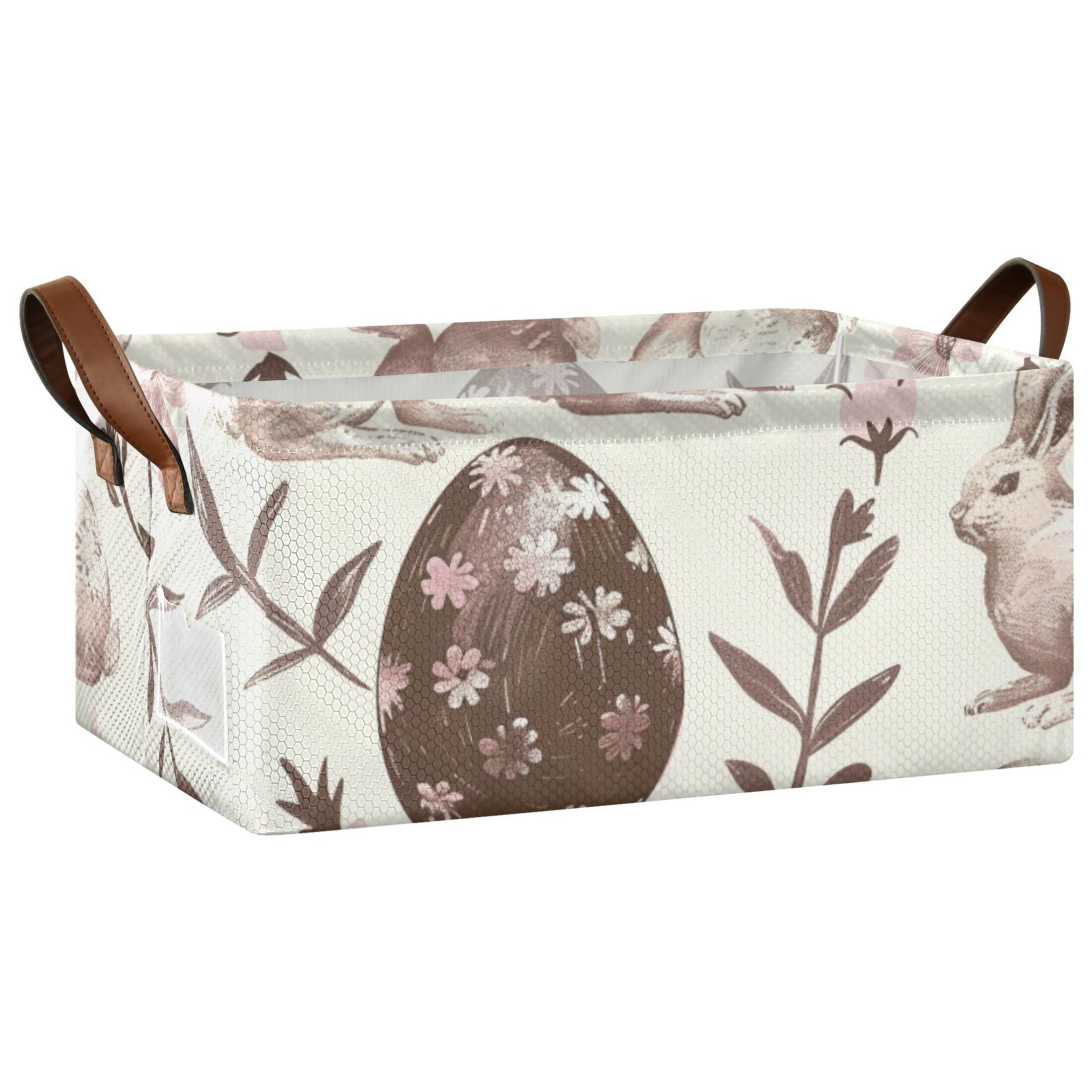Chocolate Easter Eggs Rabbits Storage Bins with Handles Foldable Storage Baskets for Shelves Organizer Cloth Baskets