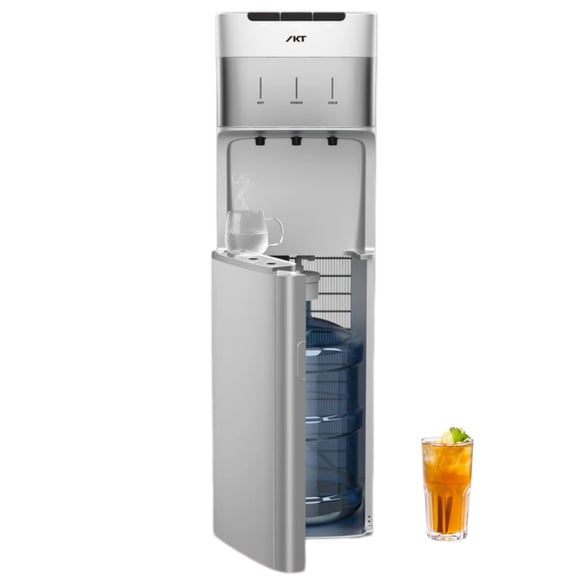 IKT Self Cleaning Bottom Load Water Cooler Dispenser for 3-5 Gallon Bottle,Hot/Cold/Room Water, Child Safety Lock, Empty Bottle Alert, Silver
