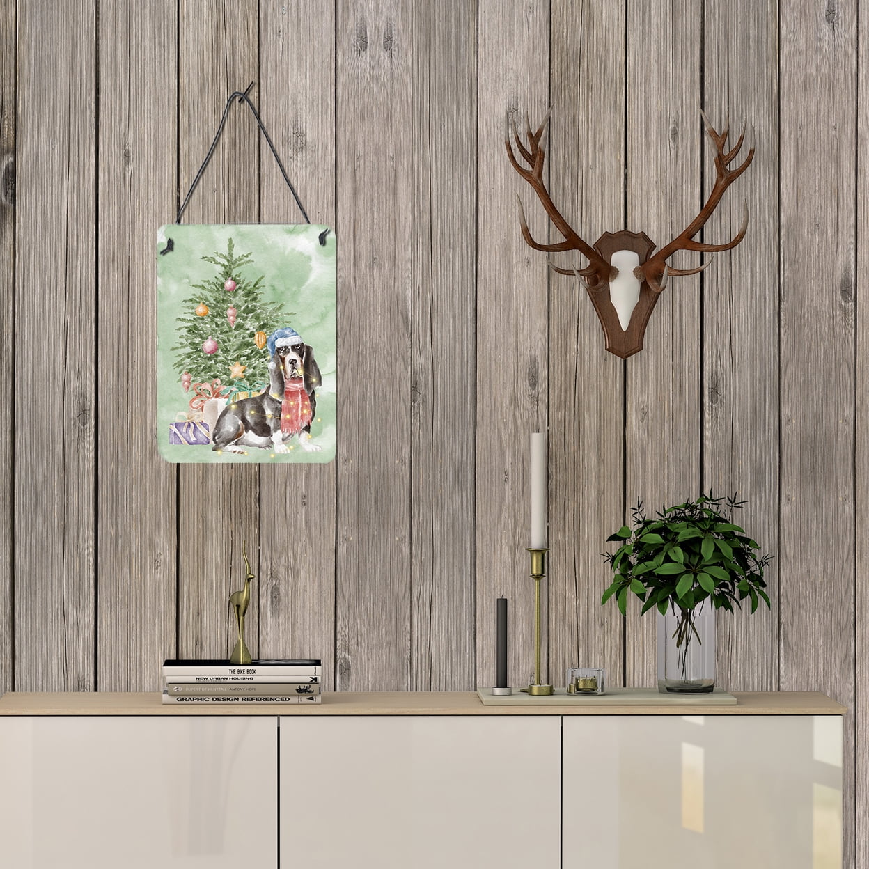 Carolines Treasures CK8224DS1216 Basset Hound Design2 Christmas Presents and Tree Wall or Door Hanging Prints 12x16