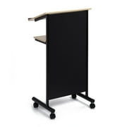 Audio-Visual Direct Lectern (45 H x 17 D x 23 L)- Modern Wood & Metal Podium Wheels -Beech/Black-