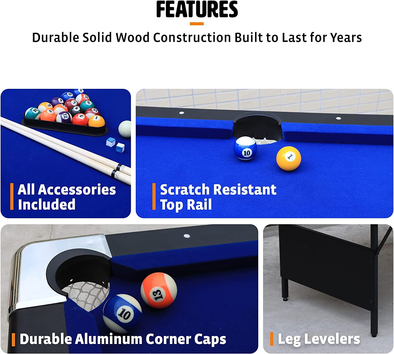 EastPoint Sports Easy Setup Folding Billiard Table - No Assembly Pool Table, Just Unfold and Play Anywhere