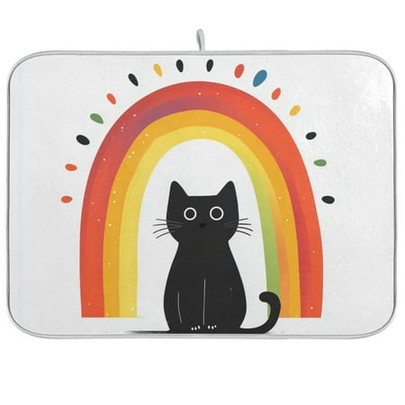 

Yayeee Dish Drying Mat for Kitchen Counter Ultra Absorbent Easy Clean Pad 24x18 Black Cat Rainbow