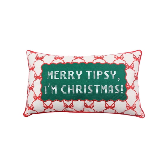 Holiday Time Merry Tipsy Decorative Christmas Lumbar Pillow