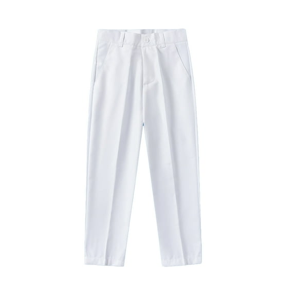Fjuchai Kids Youth Solid Color Dress Pants Boys School Uniforms Trousers Elementary School White Suit Pants 4-17T