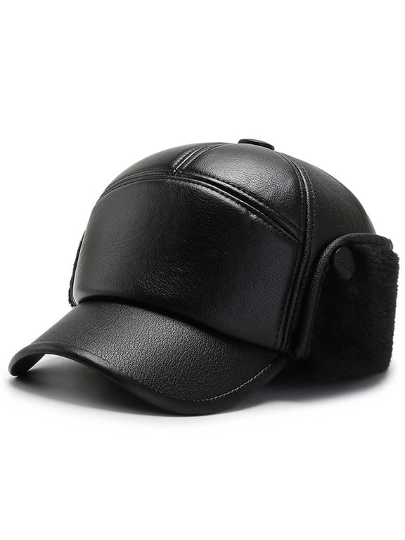 Baseball Cap Winter Thickening Warm Ear Hundred Casual Cold Imitation Leather Hat Hats Men Mens Winter Caps for The Cold Mad Hat Men Rabbit Hail Hat Rabbit Trapper Hat Furry Hats for Men Hat Ear Cover
