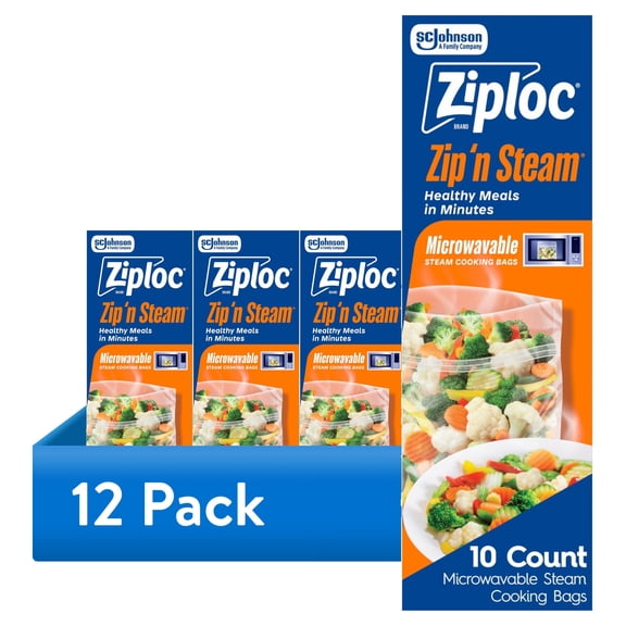 (12 pack) Ziploc® Zip'n Steam® Food Steamer Bags, 10 Count, Seal Top Closure