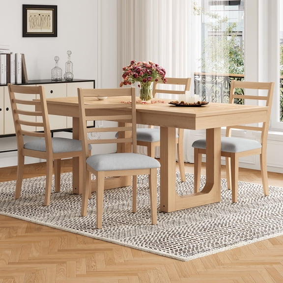 FFZ 39"Tall Set of 4 Farmhouse Dining Chairs with Ladder Back, Natural Beige