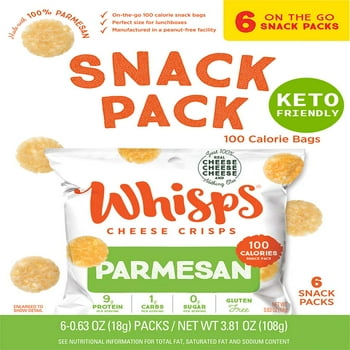 Whisps Parmesan Cheese Crisps, 0.63 oz, Keto Friendly Snacks, 6 Count