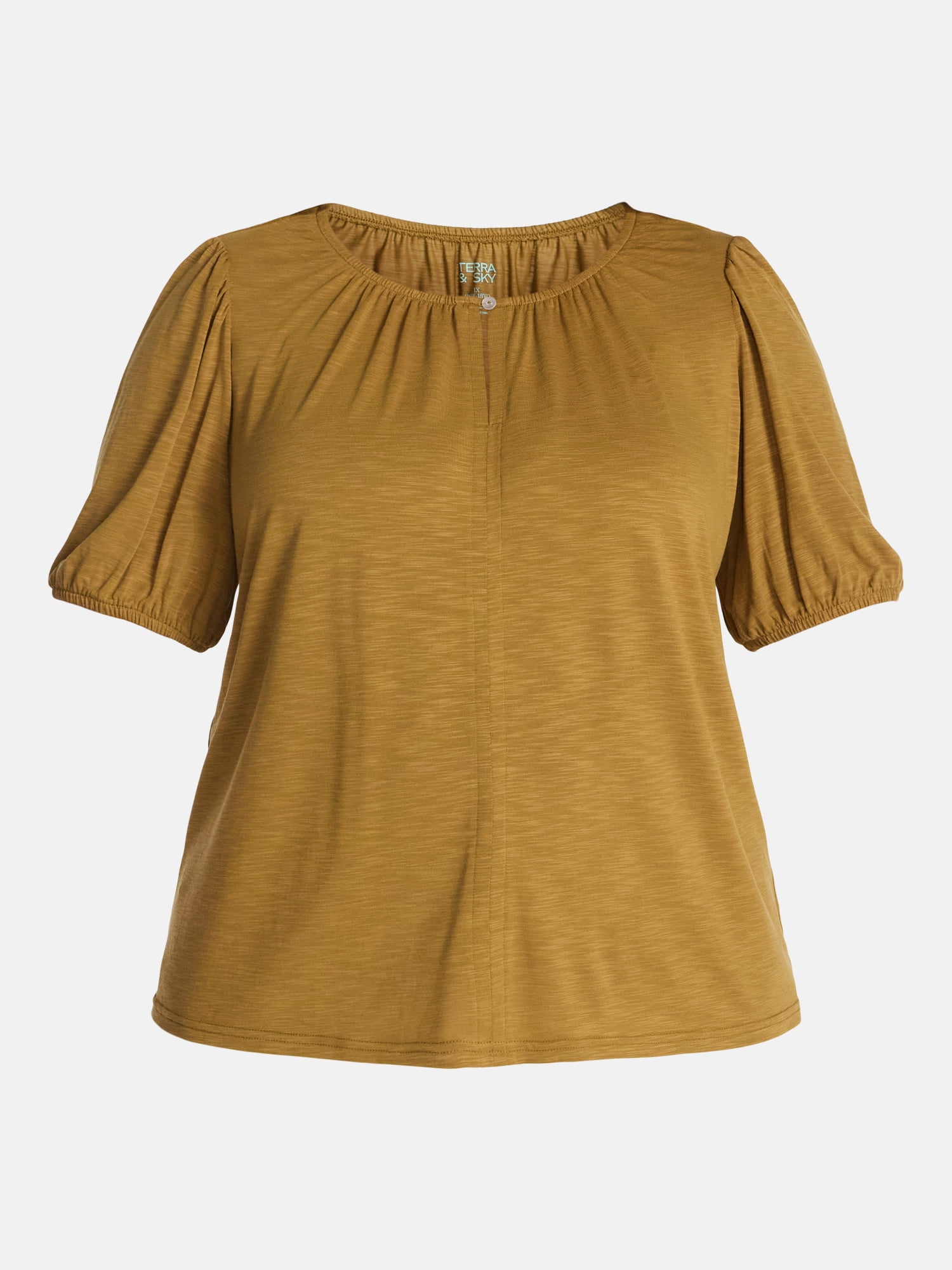 Terra & Sky Women's Plus Notch Neck Femme Puff Sleeve Top, Sizes 0X-5X