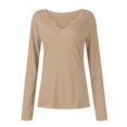 thumbnail image 7 of Basic T Shirts for Women Women's Fashion Solid Color Casual T-Shirt Slim Long Sleeve V-Neck Knit Top, 7 of 7
