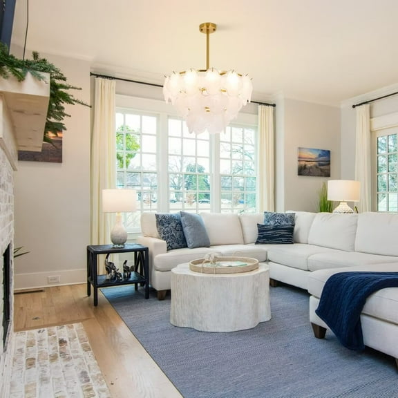 FINE MAKER Modern Crystal Chandelier, 8-Light Gold Semi Flush Mount Ceiling Light Fixture, 3-Tier Glass Chandelier Light Fixture for Living Room, Bedroom