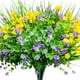 thumbnail image 1 of 9 flores artificiales para exteriores, resistentes a los rayos UV, plantas falsas para exteriores, flores de plástico sintético a granel para colgar macetas, jarrón de porche exterior, decoración de ventanas del hogar (amarillo, morado, verde) Zhivalor CZBG-SY55, 1 of 7