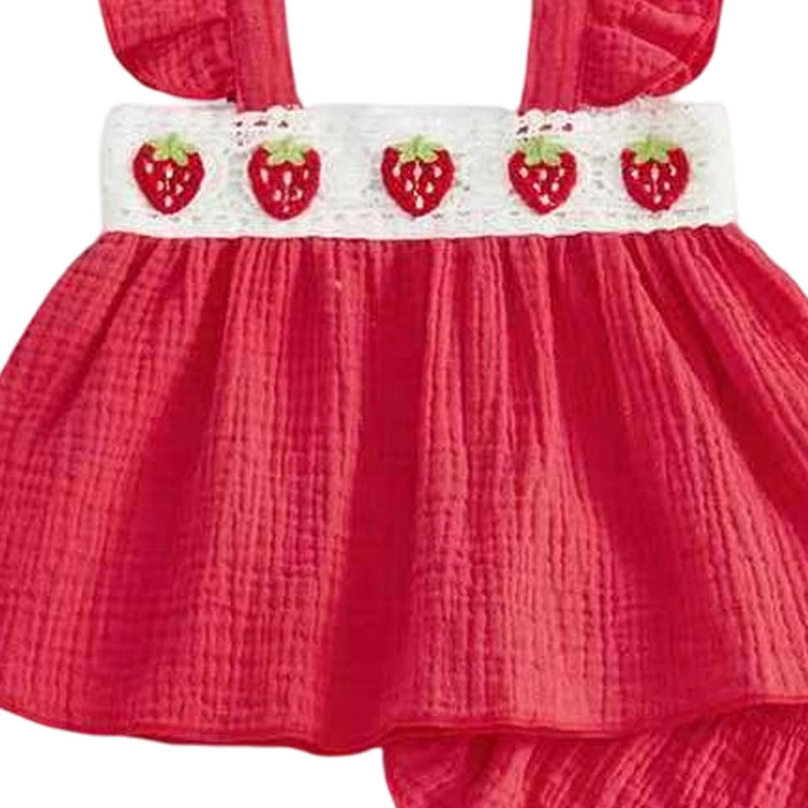 Dakiuu Baby Girls Summer Clothes Cute Strawberry Crochet Ruffle Tops Dress Shorts Outfit Set Newborn Infant Toddler Sleeveless Shirt Blouse Bloomers Princess Outfit 0-18 Months