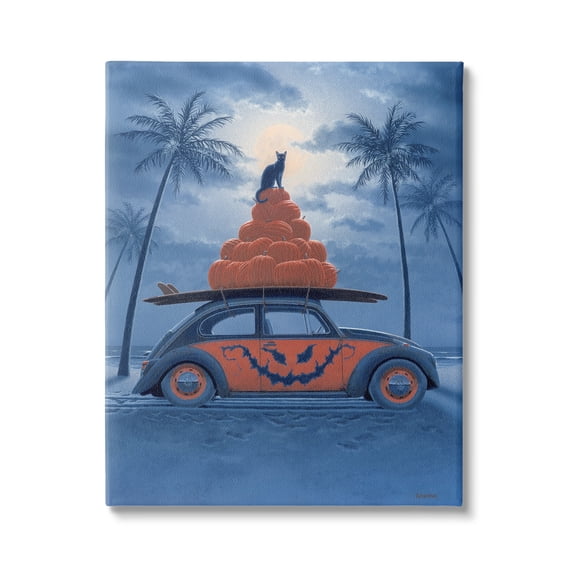 Stupell Industries Spooky Tropical Beach Pumpkin Car Holiday Painting Gallery Wrapped Canvas Print Wall Art