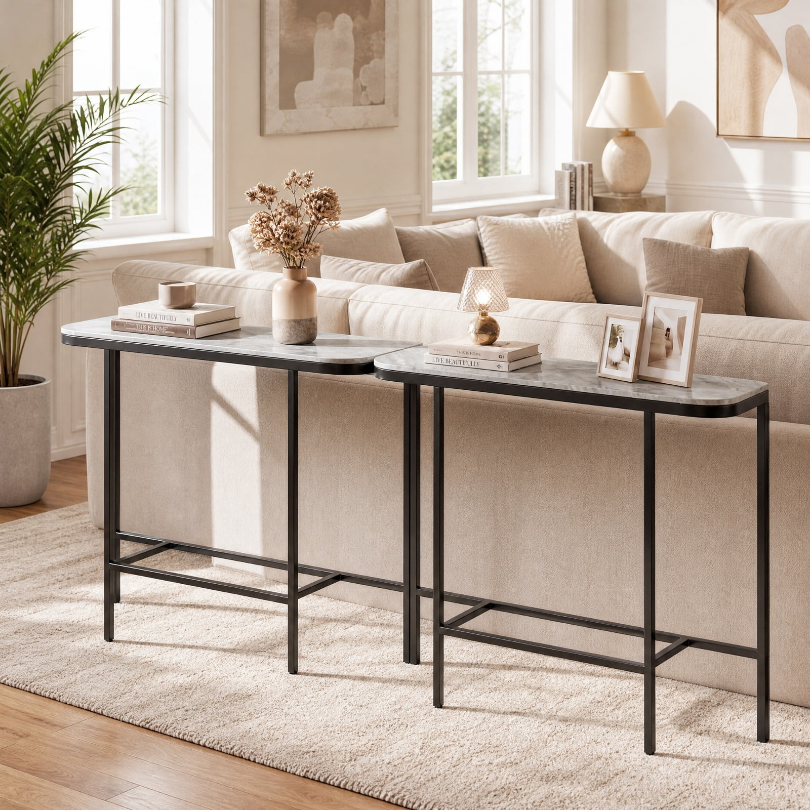 Furnibear 44 Inch Console Table Entryway Table with Faux Marble Tabletop and Heavy Duty Metal Frame for Living Room Hallway, Gray