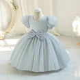 thumbnail image 4 of Jalioing Bubble Sleeve Princess Dress for Kids Girl Bow Ruched Puffy Dresses Birthday Party Baby Girls Skirts (1-2 Years, White), 4 of 7