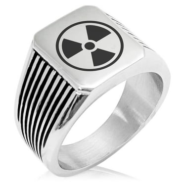 Stainless Steel Encircled Radioactive Needle Stripe Pattern Biker Style Polished Ring