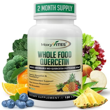 MoxyVites Quercetin  500mg with Bromelain Whole Food Health Supplement Bottle- 20X More Absorption, 120 Caps