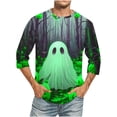 thumbnail image 1 of Camisas de Manga Larga para Hombres Imprimir Casual Cuello Redondo Blusa de Manga Corta, Camisas de Lino para Hombres, 1 of 4