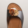 thumbnail image 4 of Modisza Flower Leather Wedges Sandals for Women Open Toe Low Wedges Slides Summer Outdoor Walking Dress Sandal Shoes Black Size 6, 4 of 5