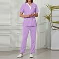 thumbnail image 3 of WTOBBY Women's Fashion V-Neck Short Sleeve Scrubs Set with Pocket, Solid Color Nursing Uniform, Medical Workwear for Caregivers, Stylish and Professional Look,Purple Pink S, 3 of 5