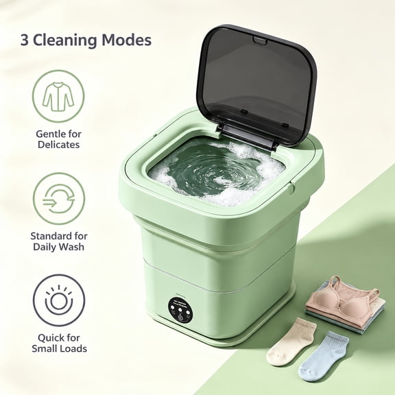 Portable Foldable Mini Washing Machine, 2.5 Gal Large Capacity Compact Washer with Deep Cleaning & Spin Dry, Space Saving Laundry Machine for Small Clothes, Baby Items, Socks and Towels