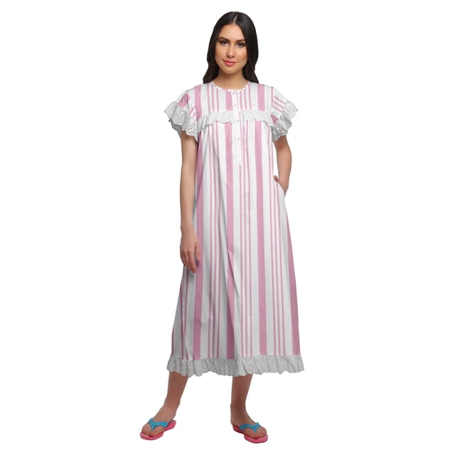 Moomaya Chemise de Nuit à Manches Courtes pour Femmes en Coton Imprimé