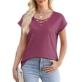 thumbnail image 3 of JIUKE Womens Tops Short Sleeve V Neck Crisscross Solid Color T Shirts Summer Casual Loose Fitted Tees, 3 of 7