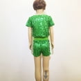 thumbnail image 4 of CPNG Kids Girls Sparkly Sequin Shorts Teen Girls Elastic High Waist Party Dance Shorts Fashionable Performance Shorts(Green,7-10 Years), 4 of 4
