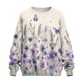 thumbnail image 4 of SCRAWLGOD Cornflower Butterfly Violet Beige Crewneck Fall Sweatshirts for Women Trendy Women's Long Sleeve Pullover Tops with Pockets Fashion for Daily Wear, Office, S, 4 of 7