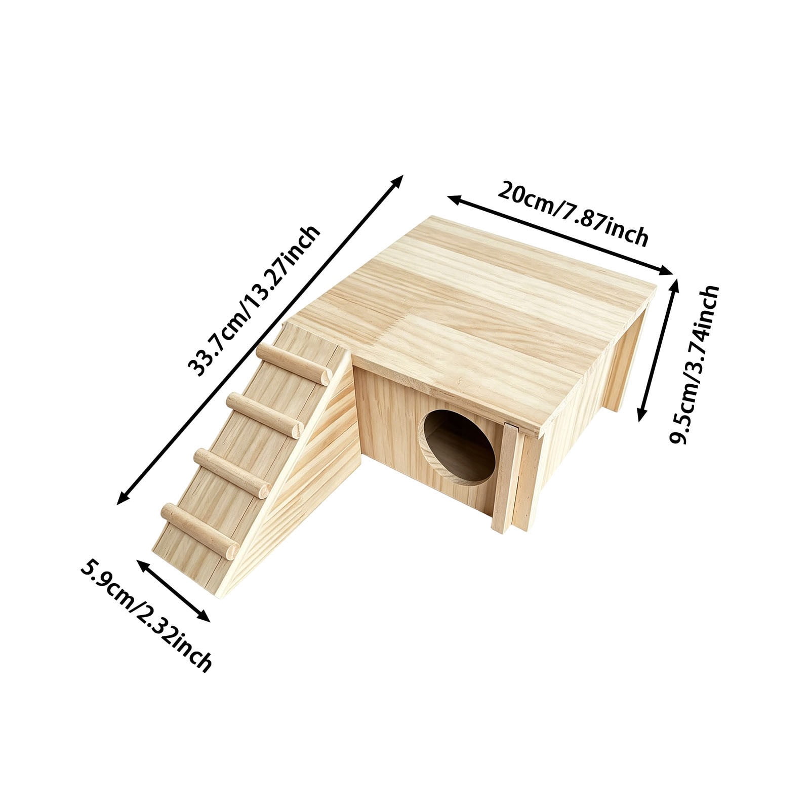 Wooden Hamster Hideout with Ladder - Natural Small Animal Habitat for Mice and Gerbils Indoor Wooden with Two- Design and Chew- Construction