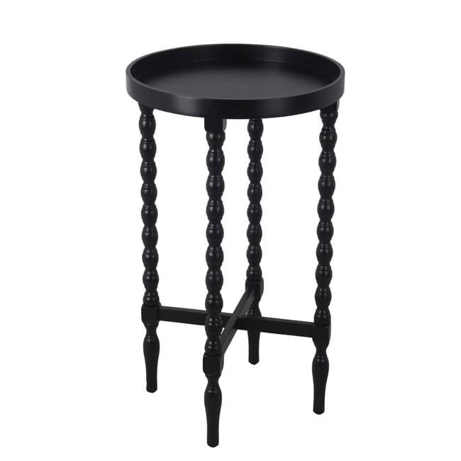 Benjara BM217912 Wooden Round Accent Table with Tray Top & Beaded