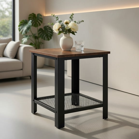 Resenkos Nightstand,Coffee Side Table,Industrial End Table 2-Tier Side Table-Black