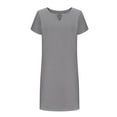 thumbnail image 6 of Summer Dress Sevevn Women's Fashion Solid Color Hollow Neckline Buckle Short Sleeve Round Neck Dress, 6 of 7