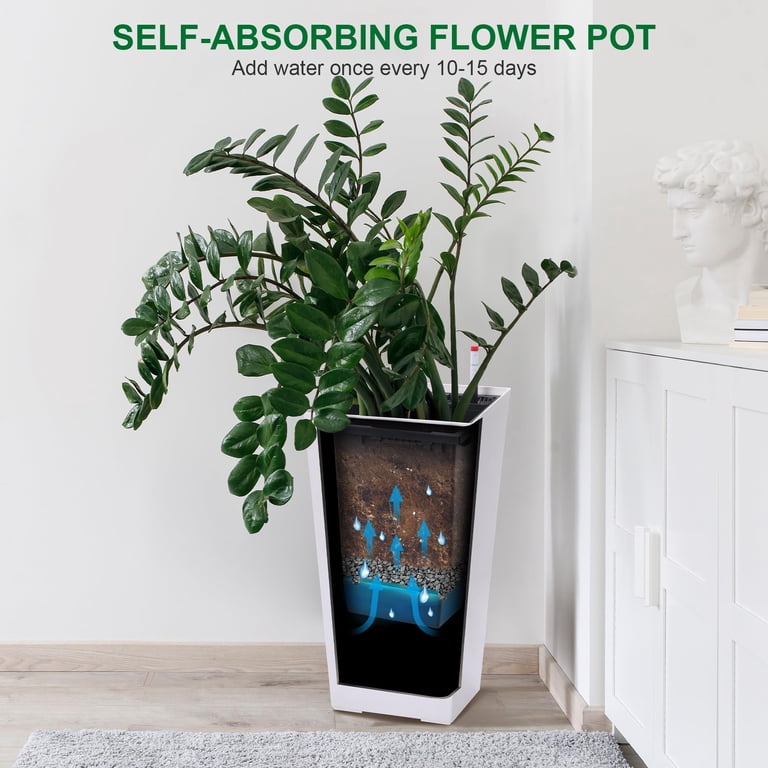 2 Pcs Tall Planters 23",Large Planters for Indoor Outdoor Plants with  Drainage HolesWater Level MonitorInner Bucket,High Front Porch Planter  Pots ...