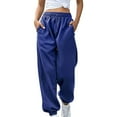 thumbnail image 2 of Delayuji Womens Sweatpants Bottom Sweatpants Joggers Pants Workout High Waisted Yoga Pants with Pockets Fleece Lined Pants Women Blue L, 2 of 9
