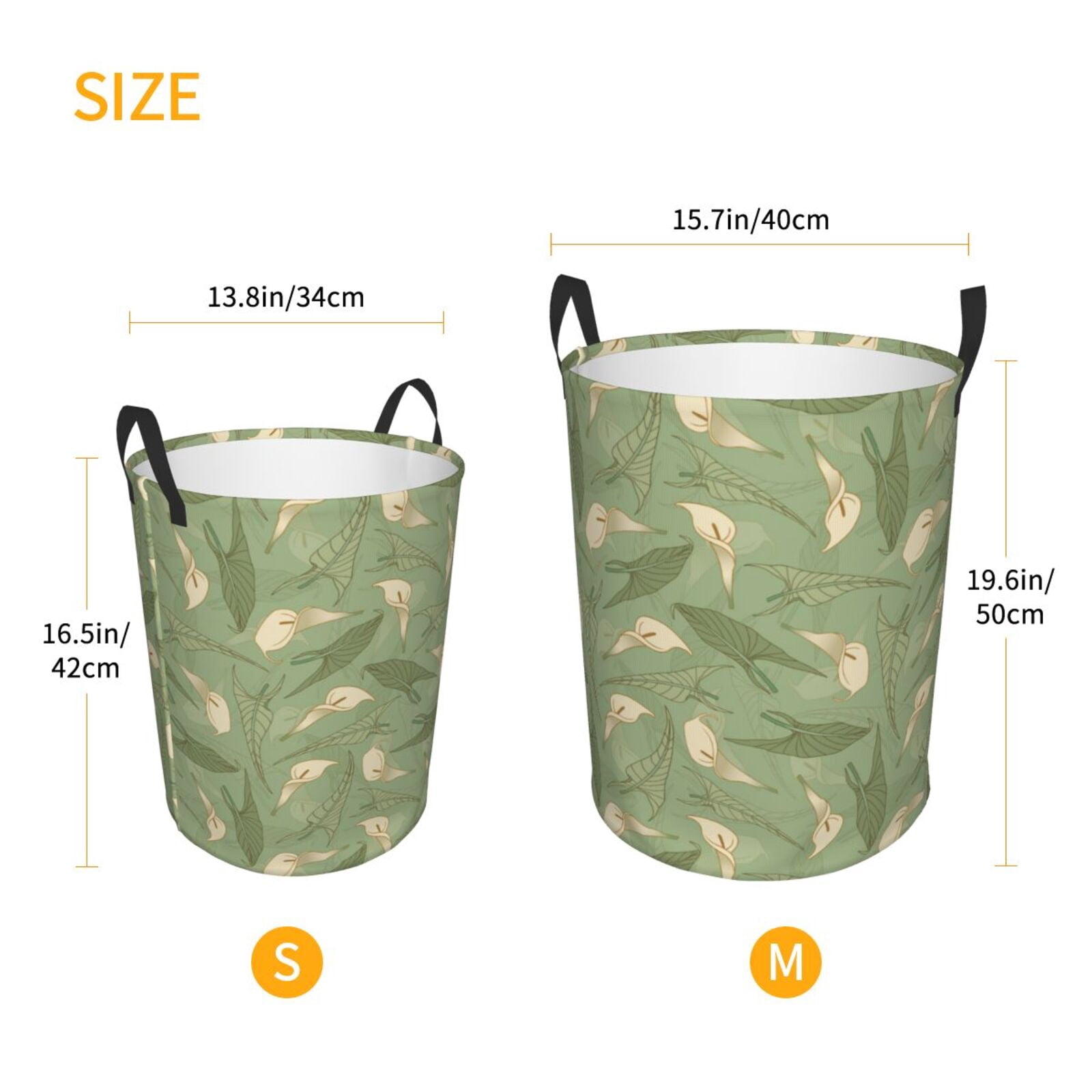 Large Laundry Basket with Handles - Green Leaves Calla Lily Flowers Kids Baby Dirty Clothes Laundry Hamper for Bedroom Aesthetic
