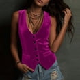 thumbnail image 5 of VEKDONE Women's Velvet Vest Deep V Neck Elegant Button Down Vest Summer Sleeveless Y2K Waistcoat Slim Fit Tunic Tops Hot Pink L, 5 of 7