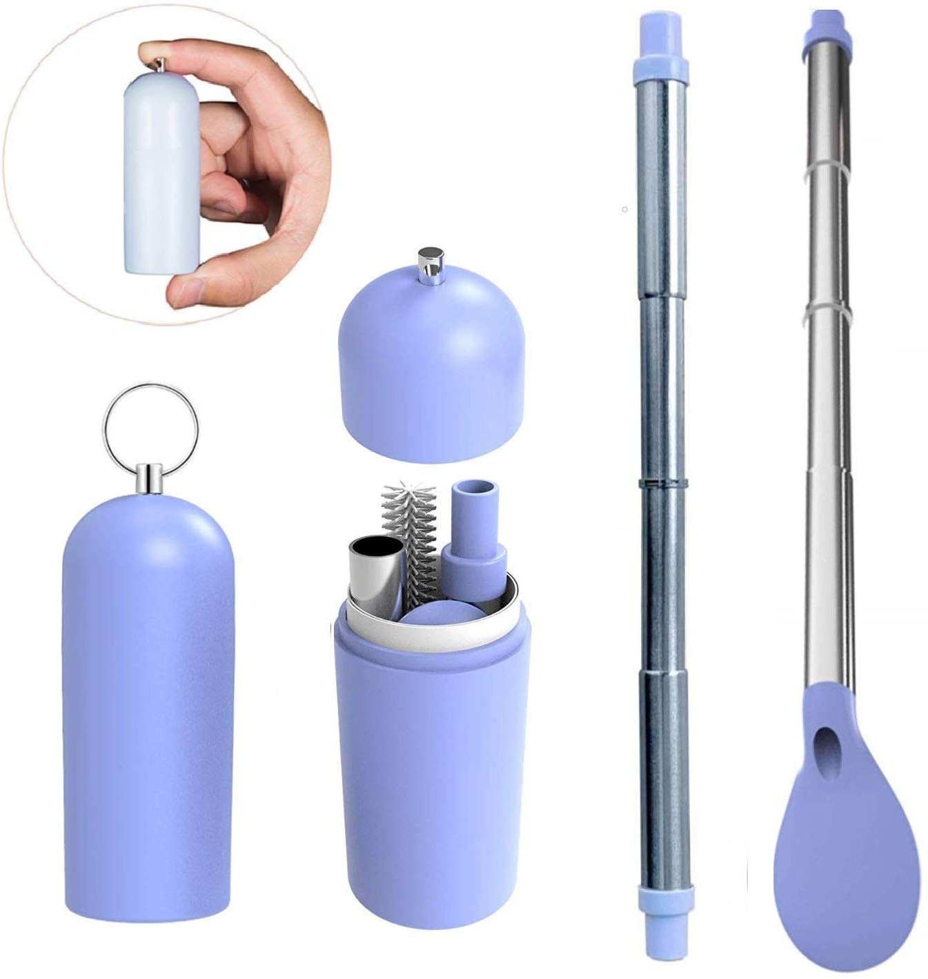 Telescopic Straws Spoon Stir 3 in 1, Stainless Steel Collapsible Straw