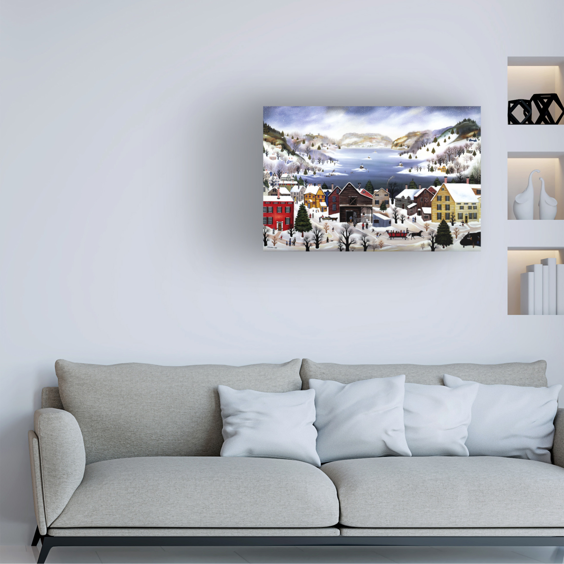 Canvas Wall Art - JL Munro 'Winter on Otsego Lake' Wall Art for Living Room, Bedroom, or Office Décor by Trademark Fine Art - 47 x 30 Inches
