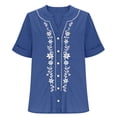 thumbnail image 5 of Aboser Embroidered Bohemian Tops for Women Cute Floral Printing Shirts Breathable Cotton Linen Tunic Top Summer Casual Short Sleeve Shirt Blouse for Beach Vacation Clothes, 5 of 8