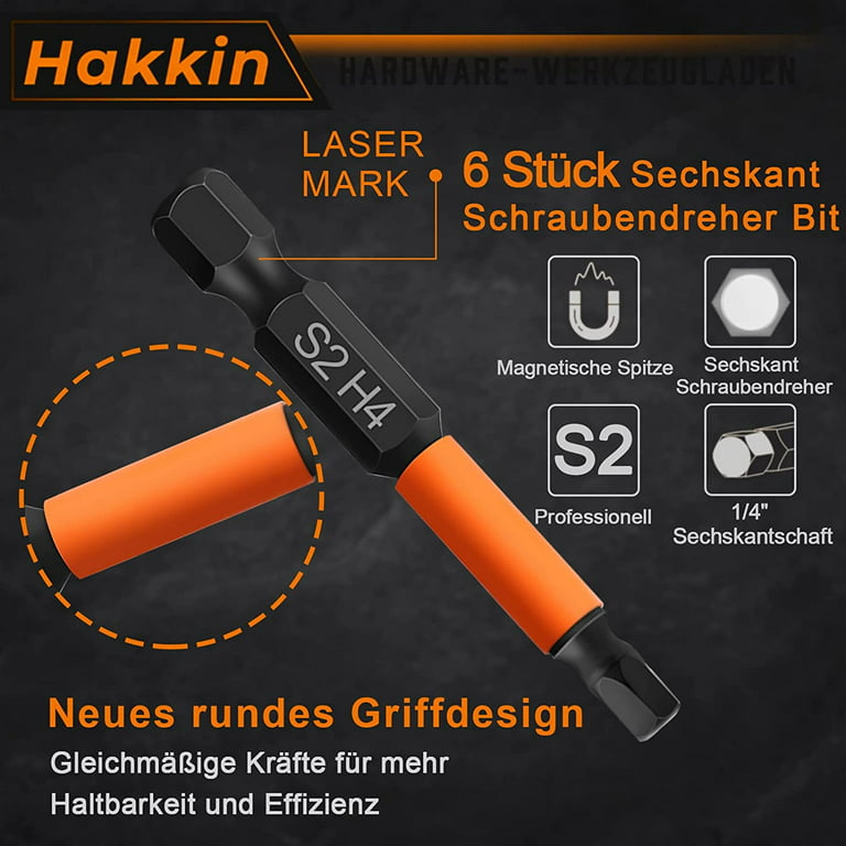 Hakkin 7pcs Hex Set Bit Screwdriver Bits Set, 1/4 inch S2 Steel