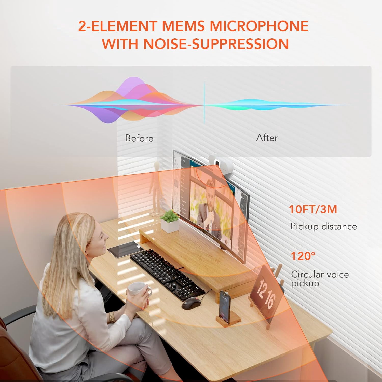 Nuroum V15-AFL 2K Webcam for Streaming, 1080p 60FPS AutoFocus Web Camera with Adjustable Fill Light and Privacy Cover, 75°FOV Dual Microphone USB FHD Computer Camera, Plug and Play