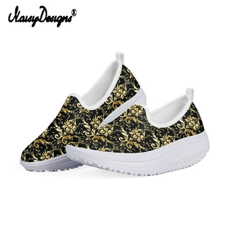 

Hot Sale Heightreasing Women Flats Shoes Vintage Golden Barque Prints Woman Casual Sneakers Wedge Swing Shoes