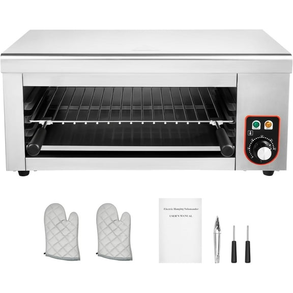 Countertop Salamander Broiler 1500W Electric Cheese Melter Raclette Grill 120-570°F Temperature Adjustable  Steak Broiler Food-grade Stainless Steel Cheesemelter Toaster Oven 110V/60Hz