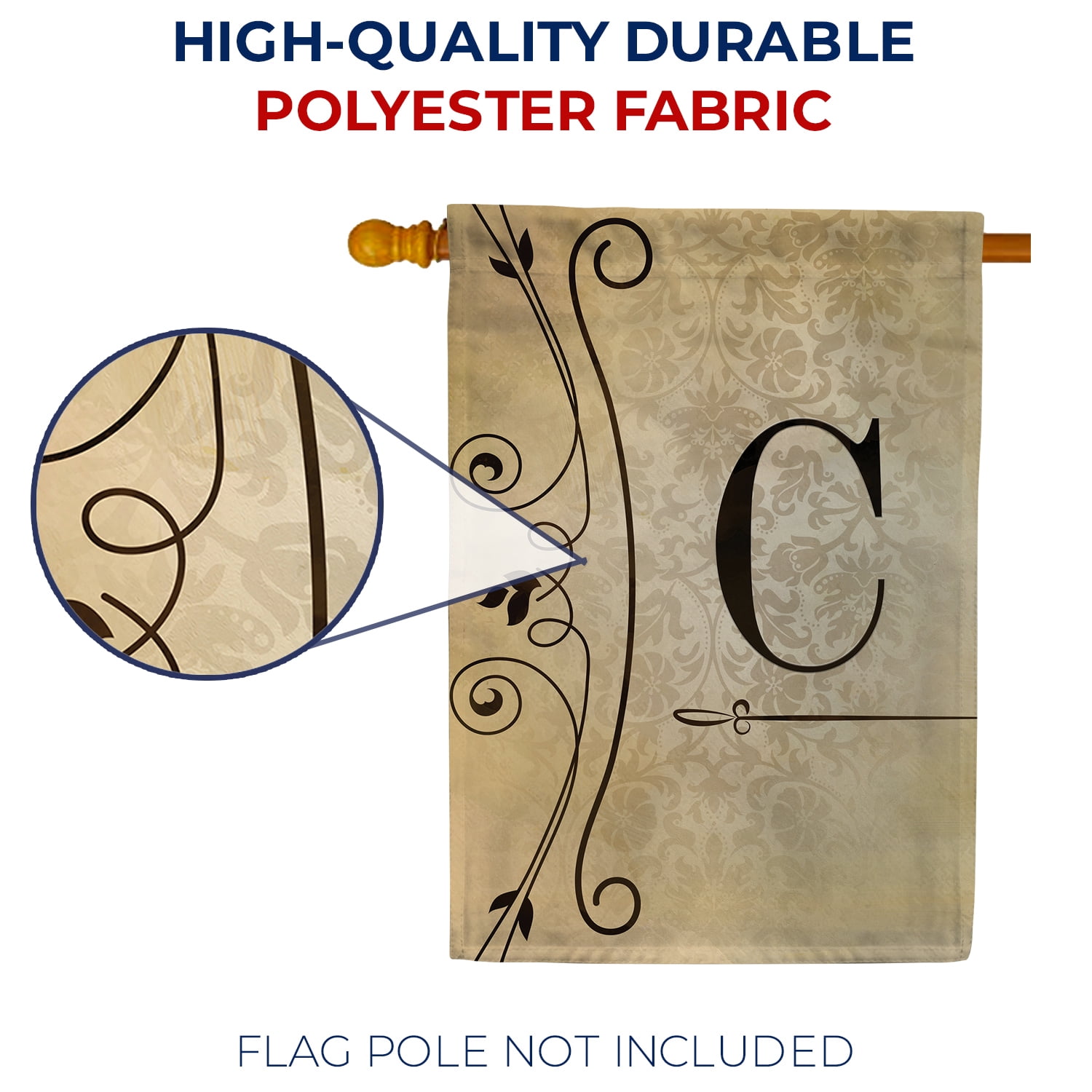 America Forever Fancy Scroll Monogram C House Flag, 28 x 40 inch Double Sided, Elegant Letter C Flag, Decorative Scroll Design, Personalized Initial Yard Art, Housewarming Gift